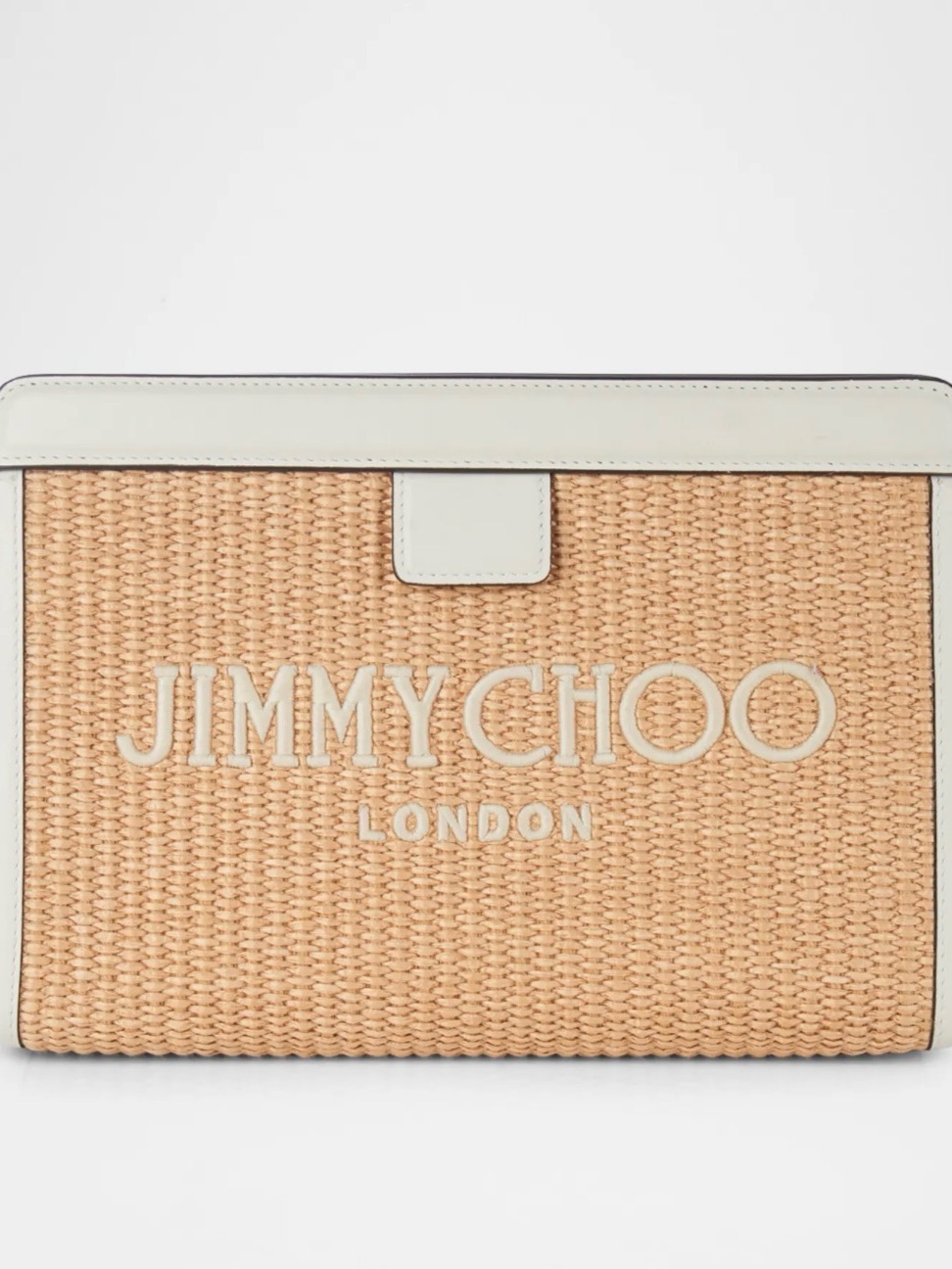 Jimmy Choo Beige Woven Logo Clutch With White Trim